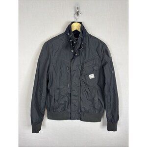 G-Star RAW Sandhurst Bomber Jacket Mens M Black Nylon Moto Military Logo